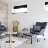 Masuta de cafea alb/auriu cu aspect de marmura din otel si MDF Ø70 cm Bolzano House Nordic